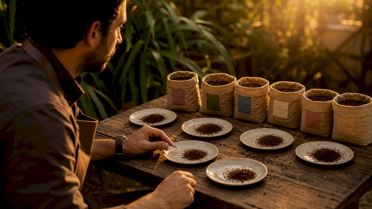 Variedad de cafés servidos sobre una mesa de madera con encanto rústico