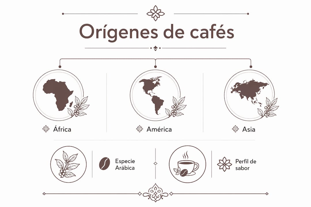 Gráfico visual sobre la clasificación y procedencia de los diferentes tipos de café