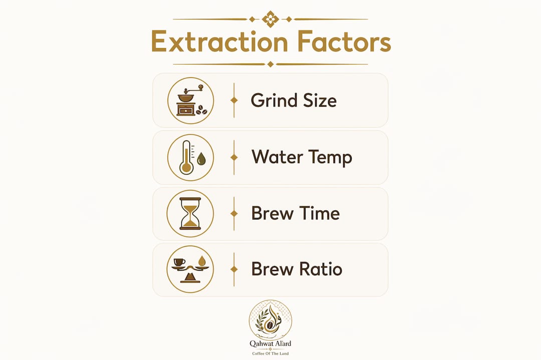 Infographic illustrating four key coffee extraction factors