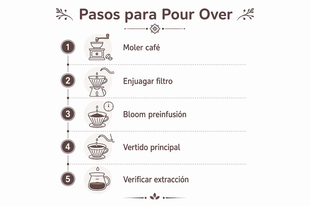 Infografía: guía paso a paso para preparar café con el método de filtrado manual