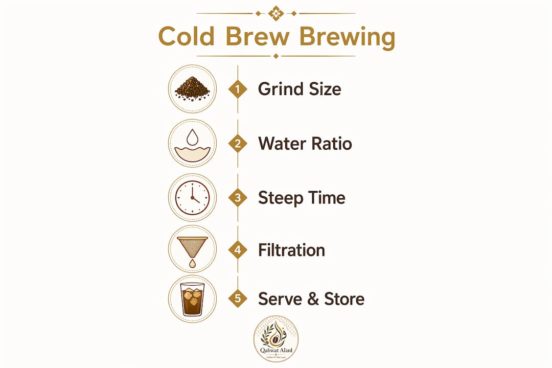 Infographic depicting cold brew brewing steps