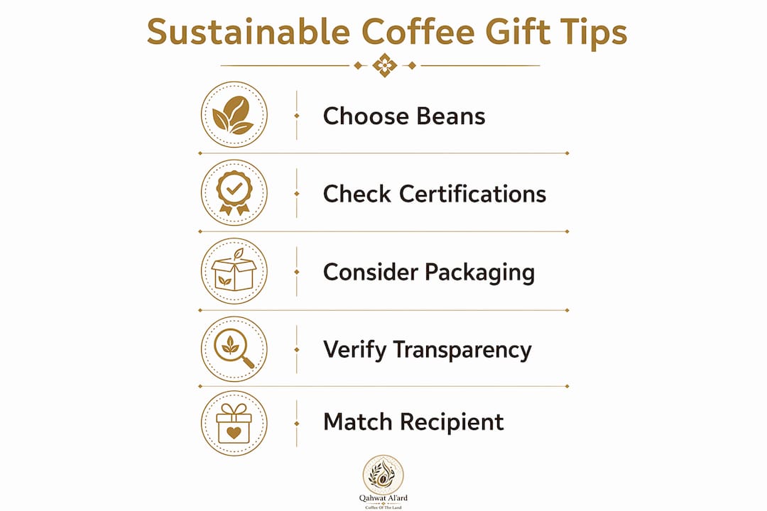 Infographic showing steps to choose sustainable coffee gifts