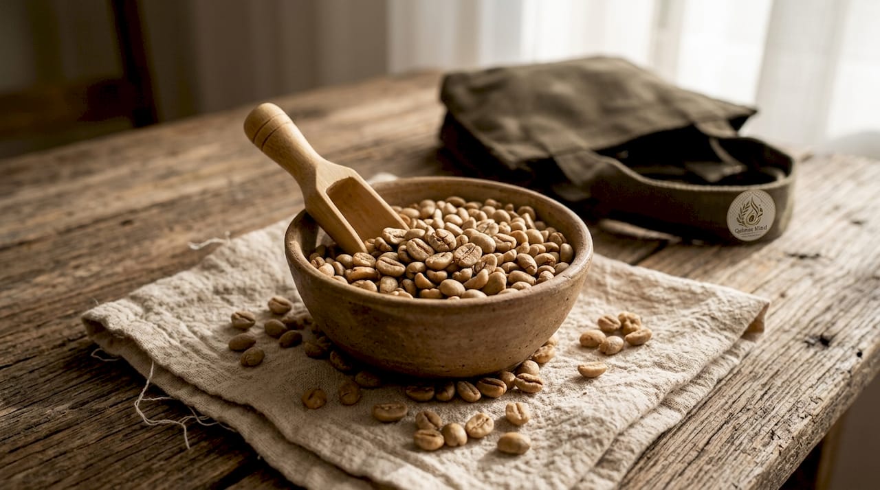 Close-up of light roast coffee beans in bowl