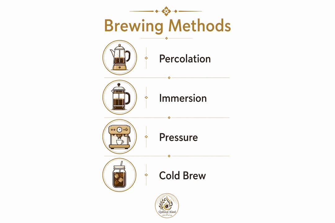 Infographic showing main specialty coffee brewing methods in steps