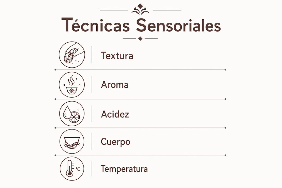 Guía visual de técnicas sensoriales para combinar el café con distintos alimentos