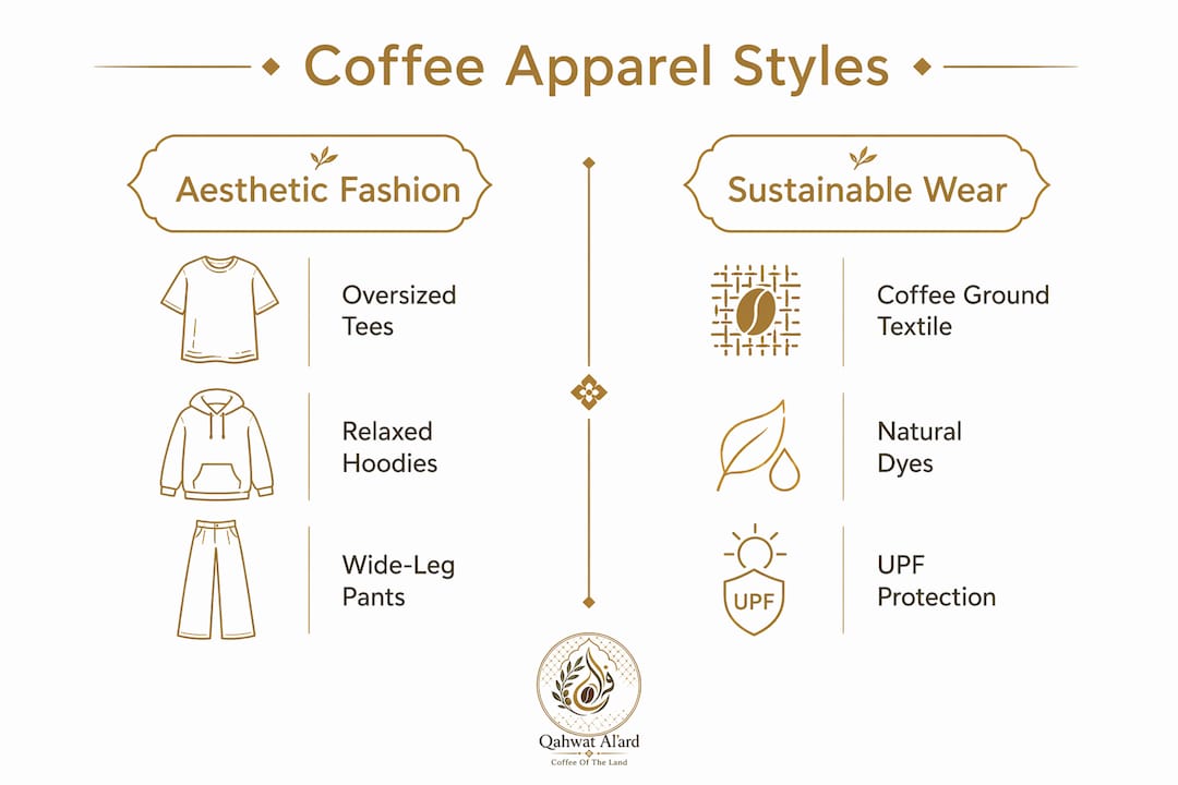 Infographic comparing coffee apparel styles aesthetic vs sustainable