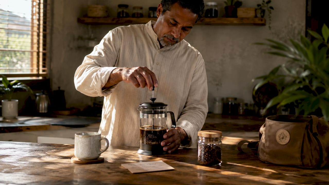 Person brewing light roast coffee with pour-over