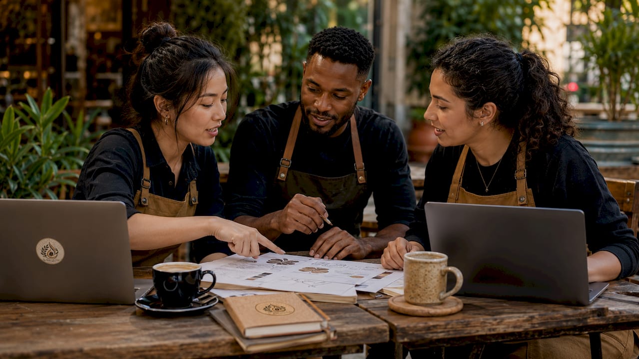 Café team planning seasonal coffee menu