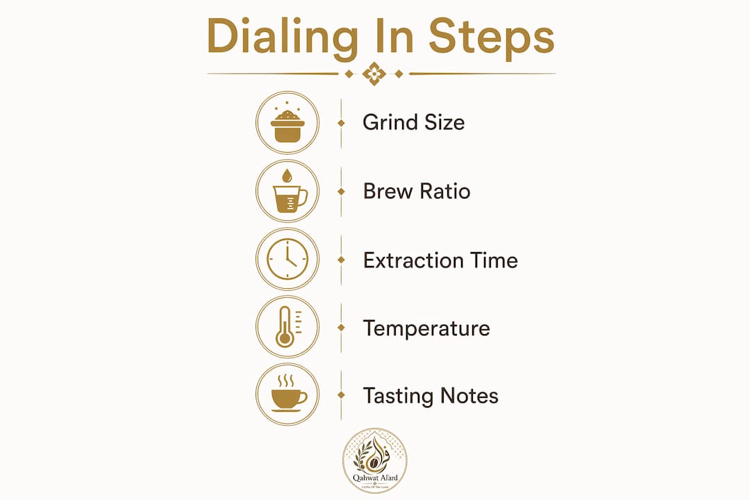 Infographic showing coffee dialing in steps process