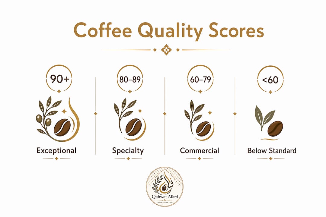 Infographic showing coffee cup score quality hierarchy