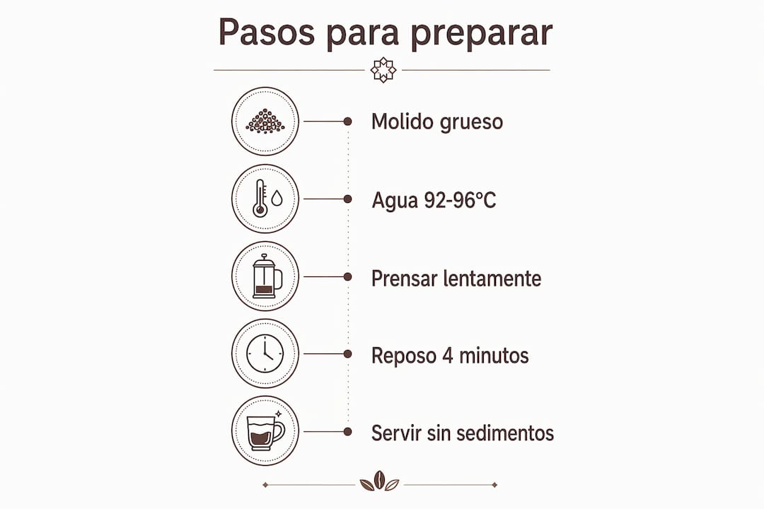Guía visual: cómo preparar café con prensa francesa paso a paso