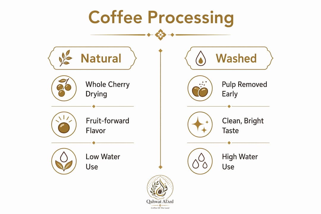 Infographic comparing natural and washed coffee processing
