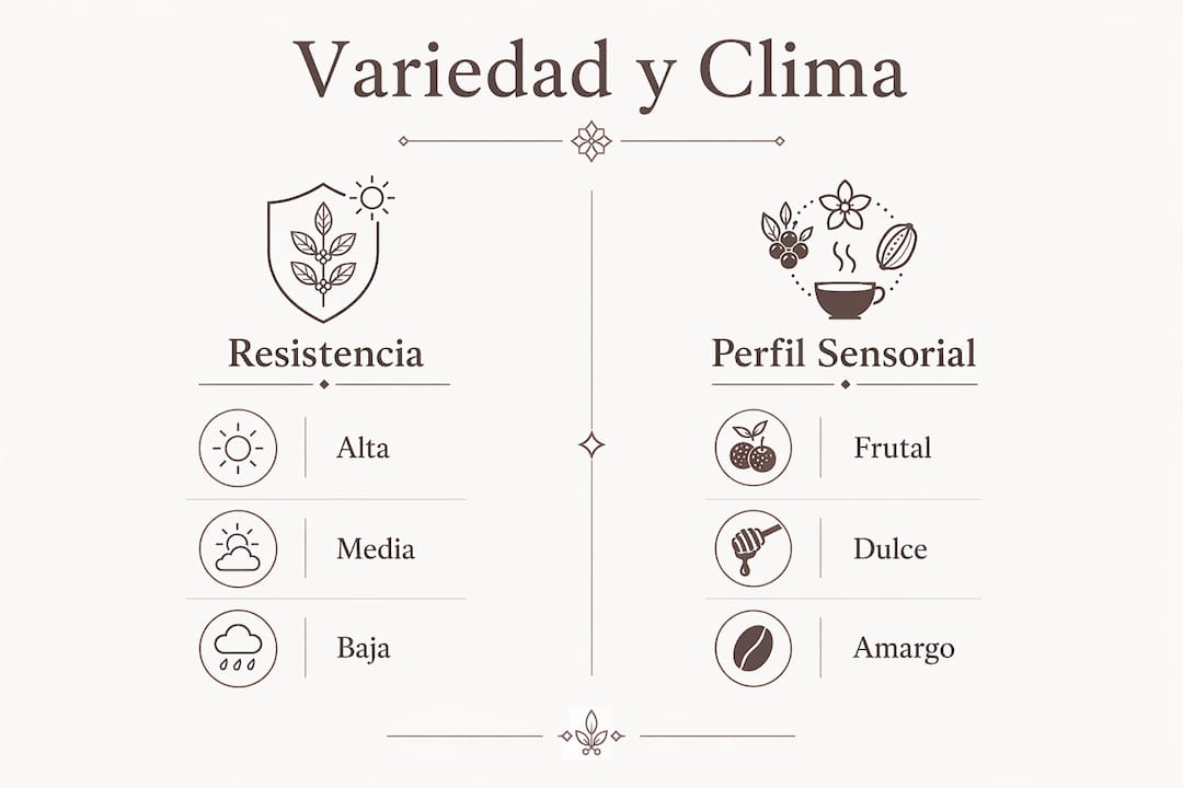 Comparativa visual de las distintas variedades de café y su relación con el cambio climático