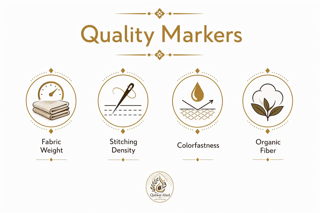 Infographic showing key quality markers for coffee apparel