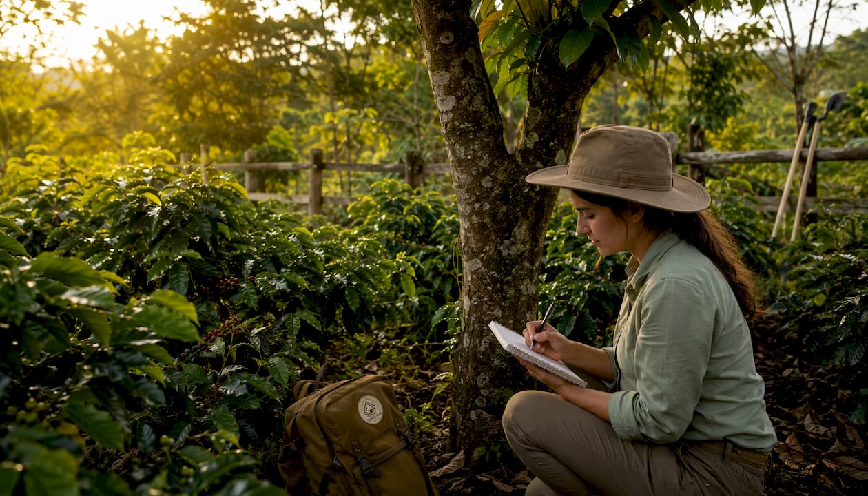 Costa Rican coffee farm with native shade trees