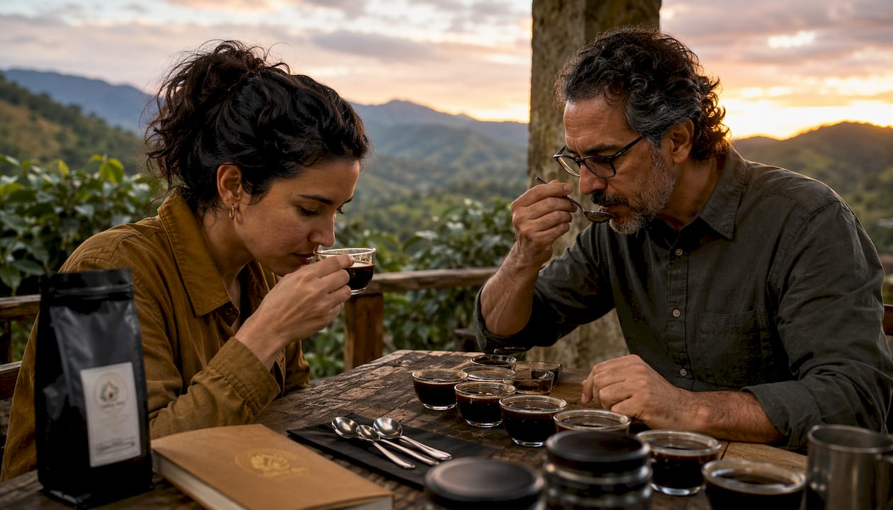Outdoor high-altitude coffee tasting session with experts
