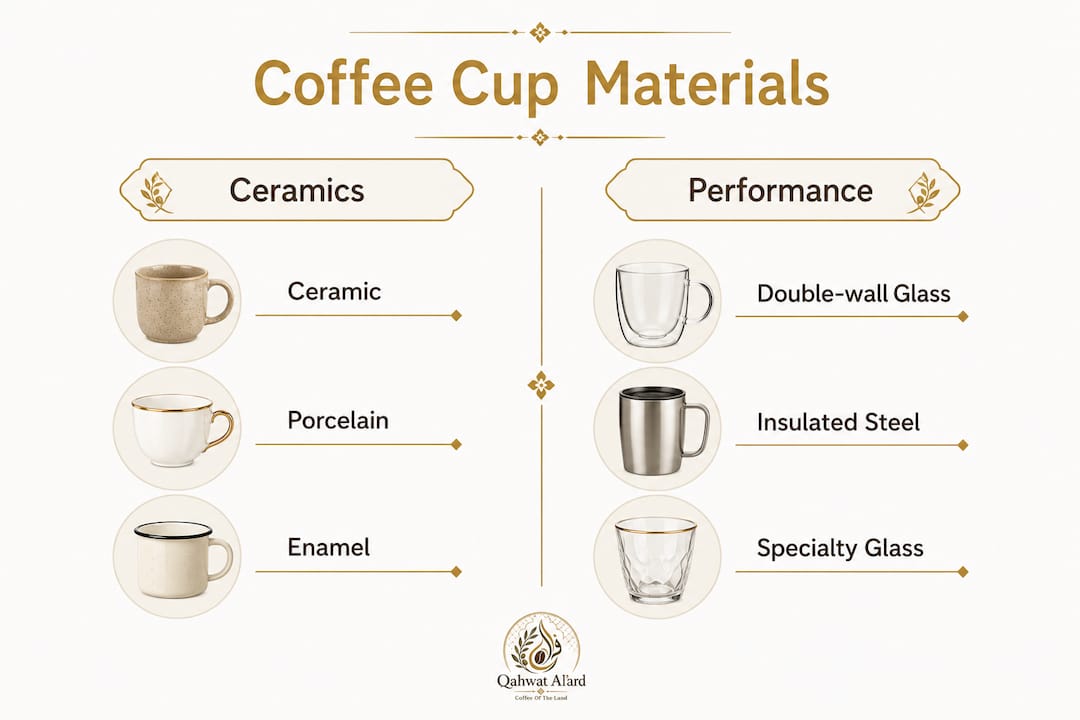 Infographic comparing coffee cup materials categories