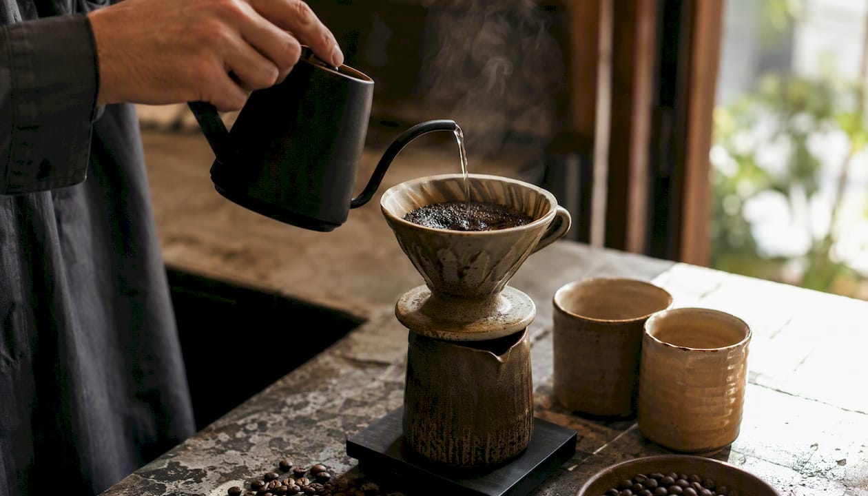 Pour-over brewing wet-hulled Sumatran coffee