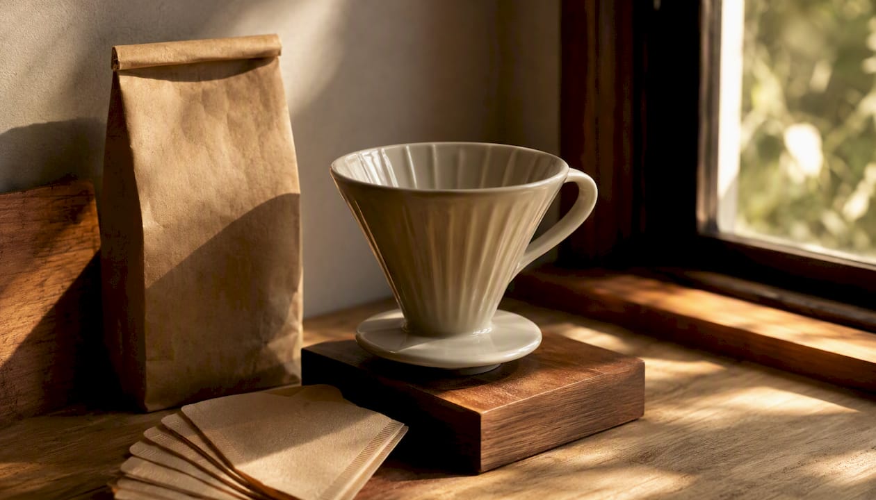 Goteador de cerámica para café, incluye filtros y café molido