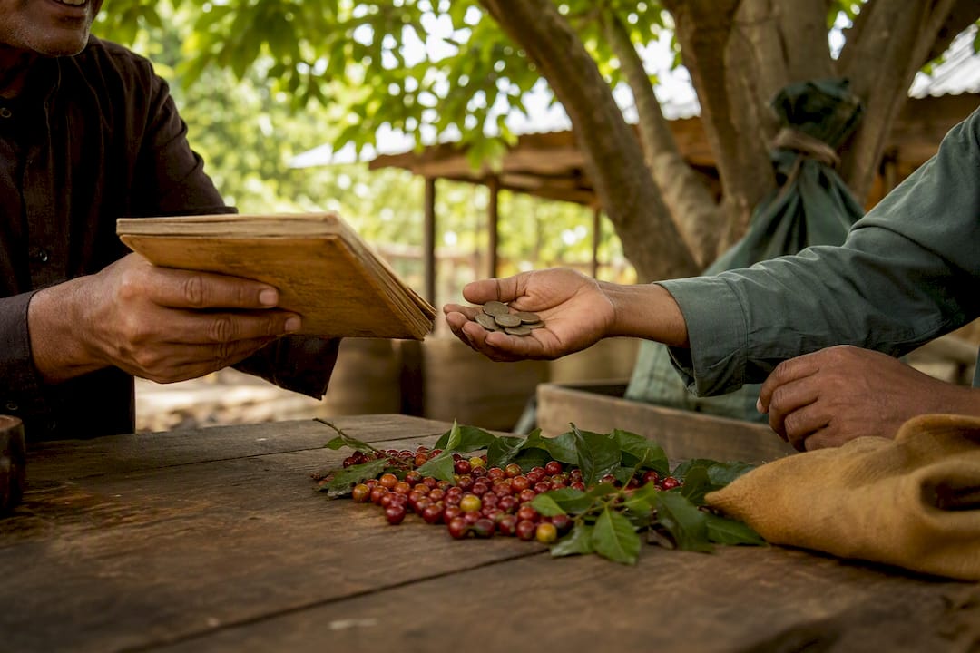 Hands exchanging cooperative fair trade premium funds