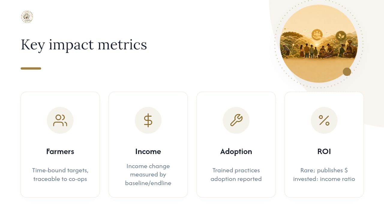 Diagram showing coffee brand impact measurement metrics