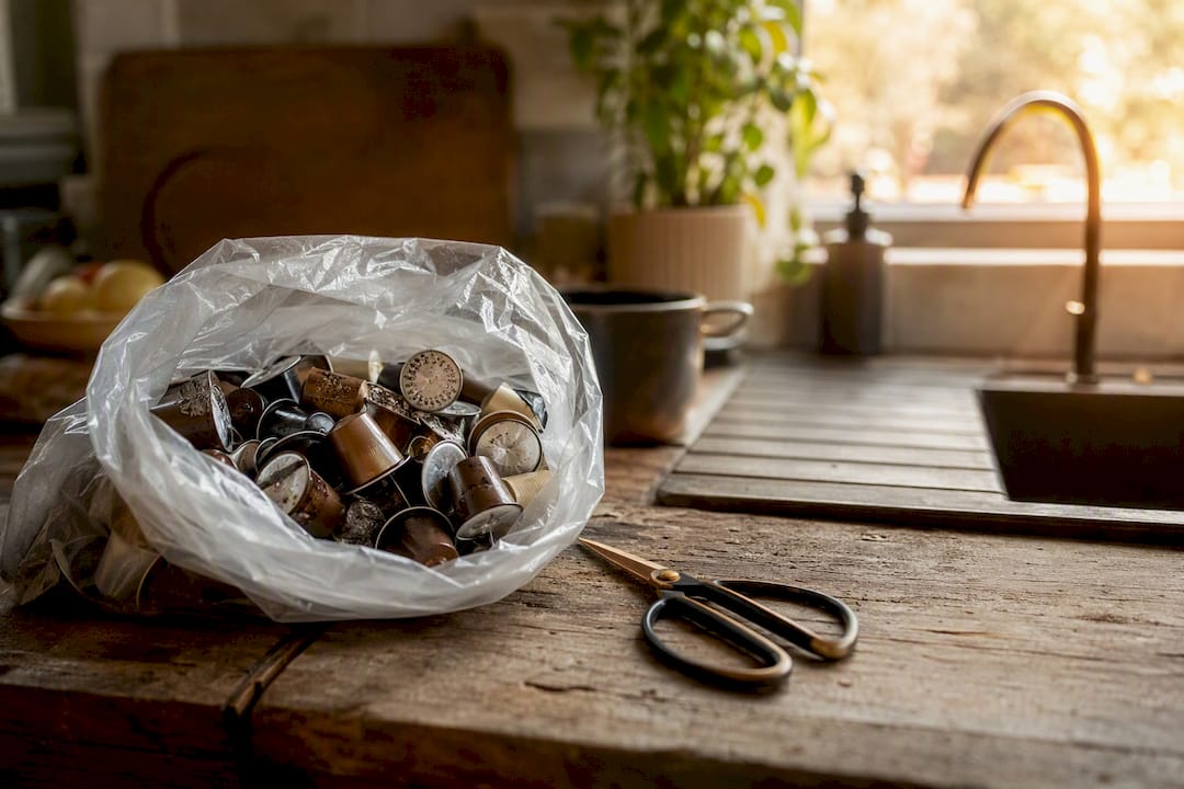 Collection of used coffee pods for mail-back recycling
