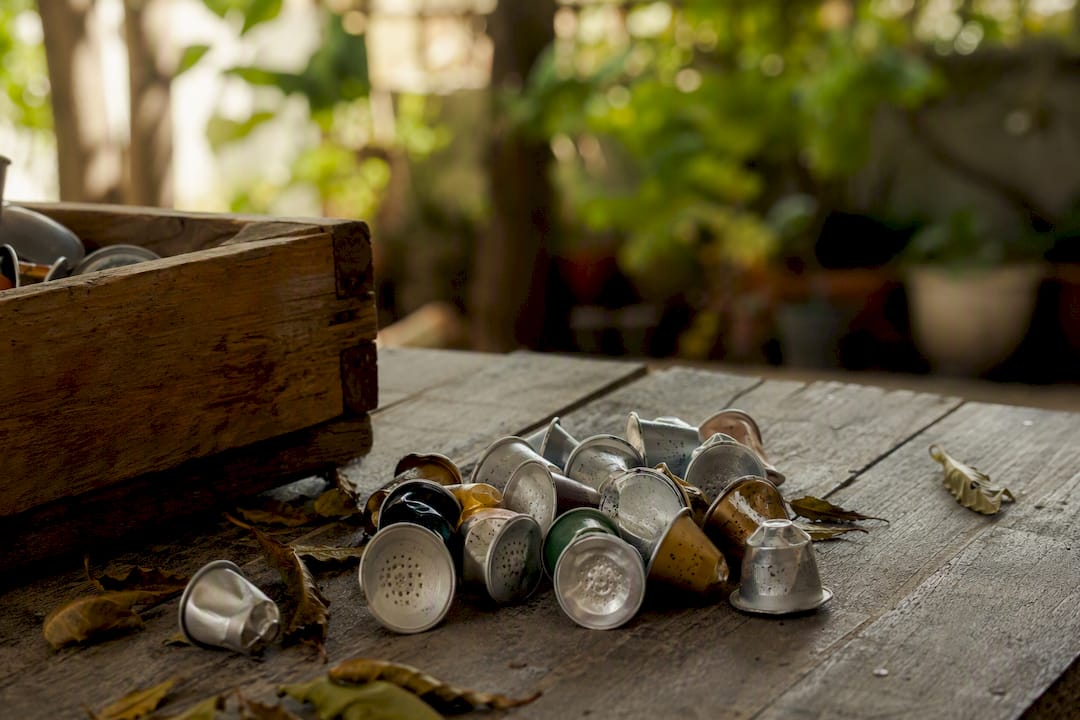 Cleaned aluminum coffee pods ready for recycling