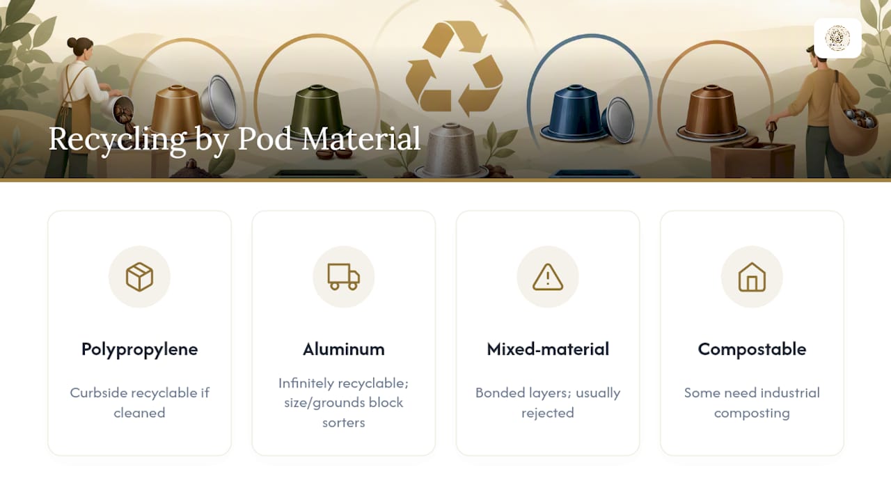 Comparison chart of coffee pod materials and recyclability