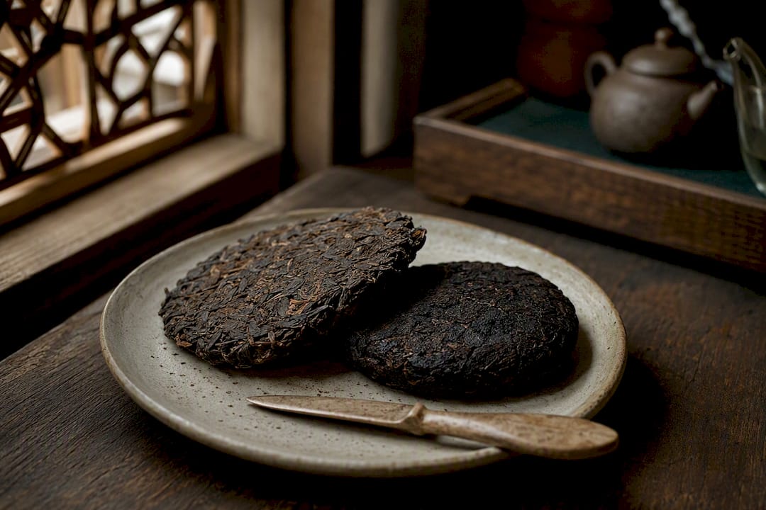 Dos pastillas de té Pu-Erh, Sheng y Shou