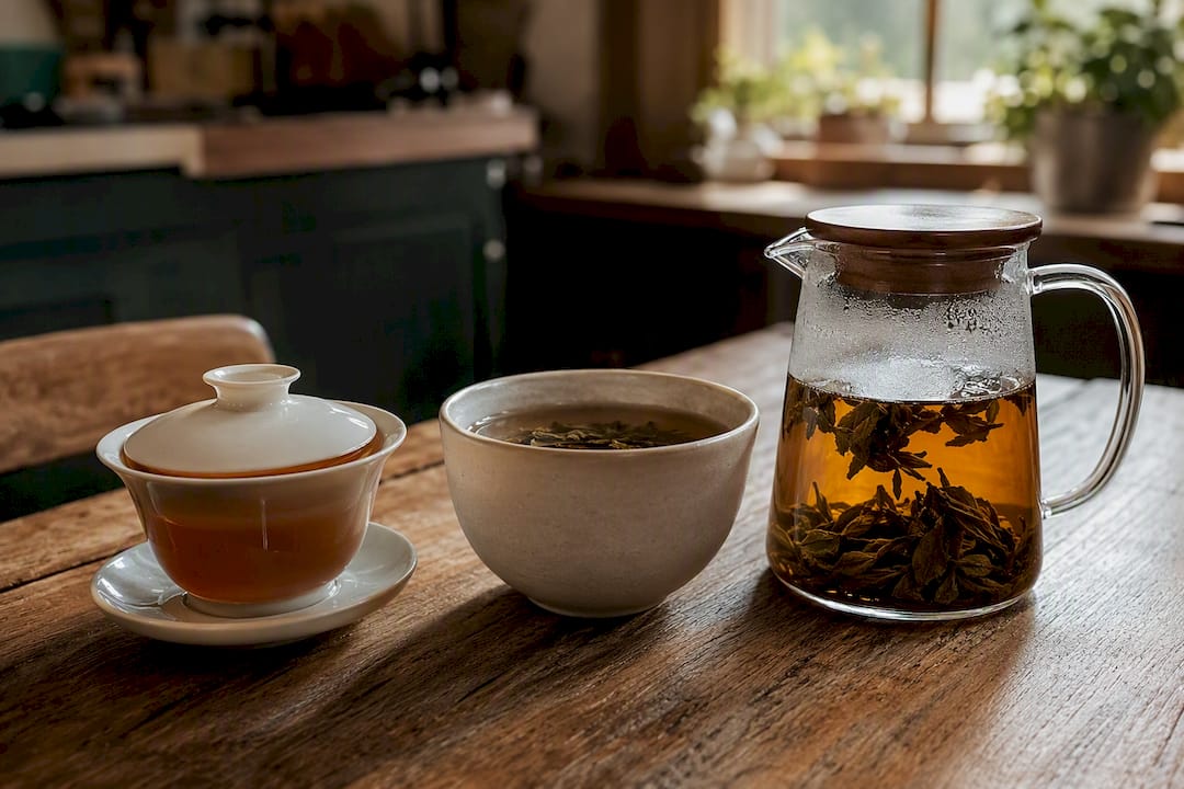 Tres métodos de preparación de Pu-Erh uno al lado del otro