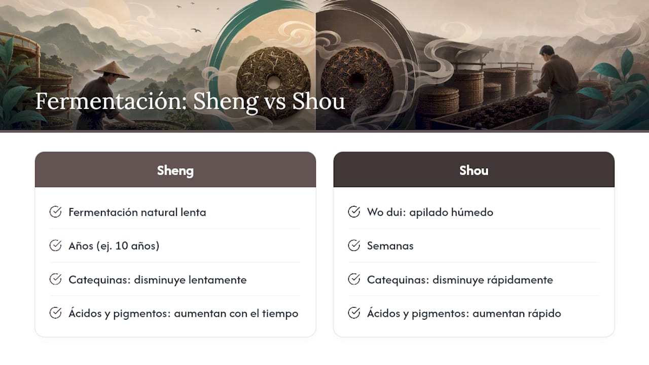 Diagrama de los cambios bioquímicos durante la fermentación del Pu-Erh