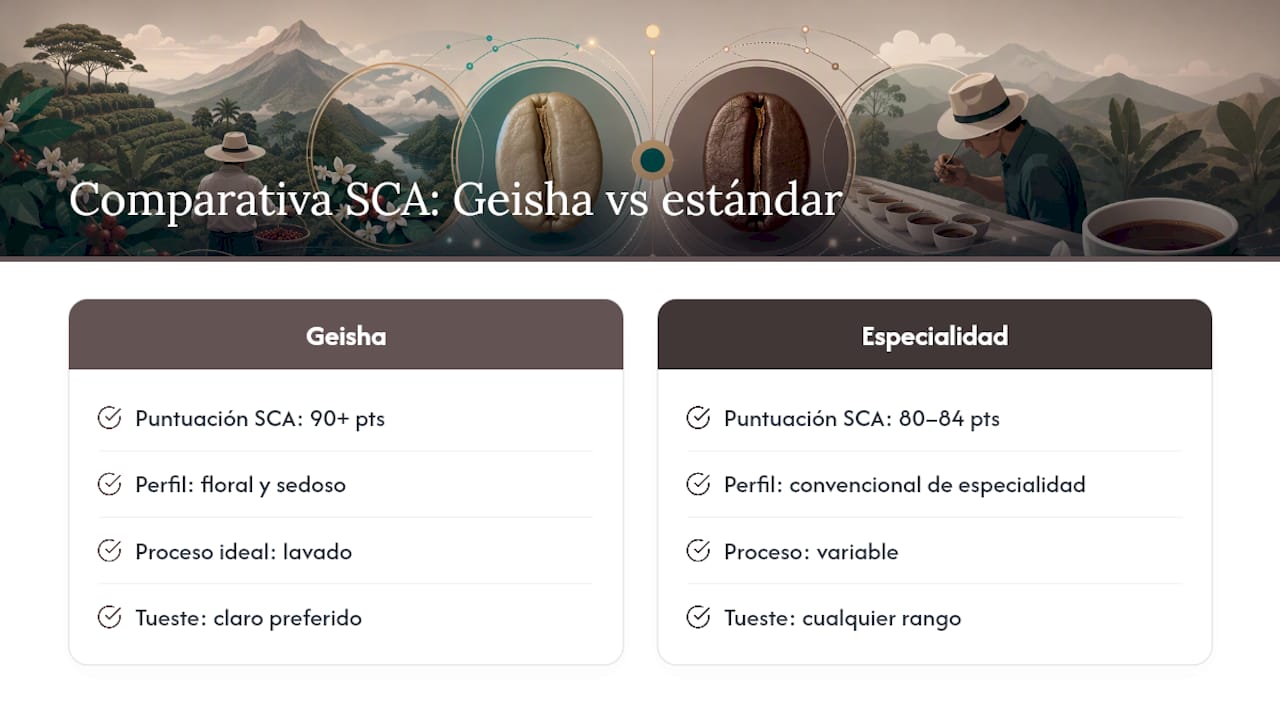 Comparación de la puntuación de calidad SCA entre Geisha y café de especialidad estándar