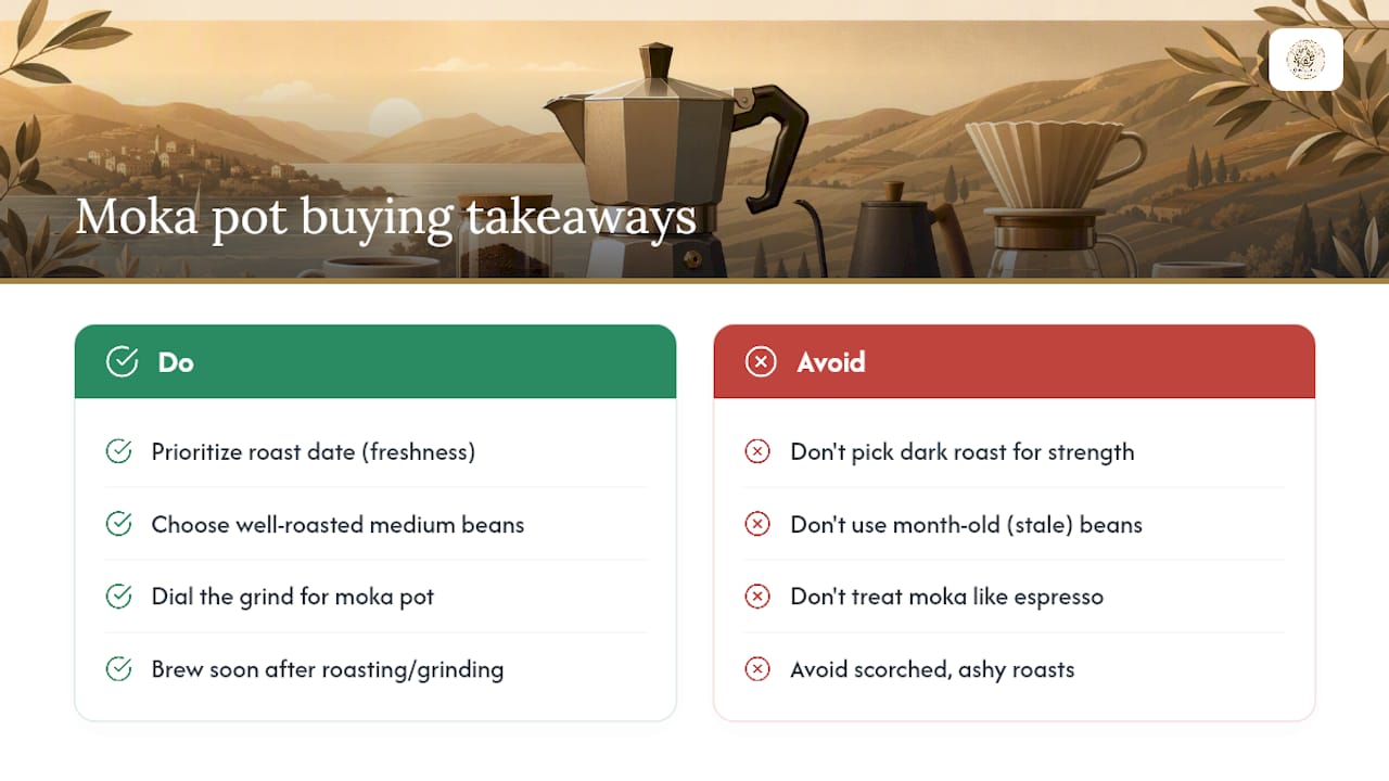 An Editorial Take on Buying Coffee for a Moka Pot — overview diagram