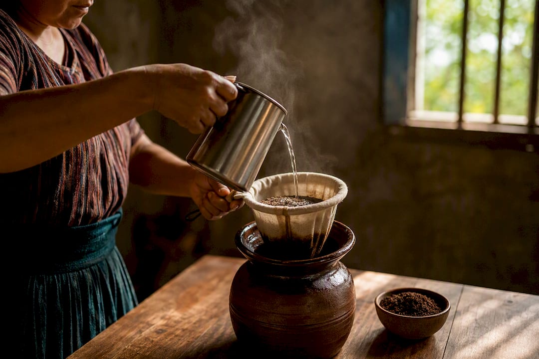 Café guatemalteco filtrado en manta