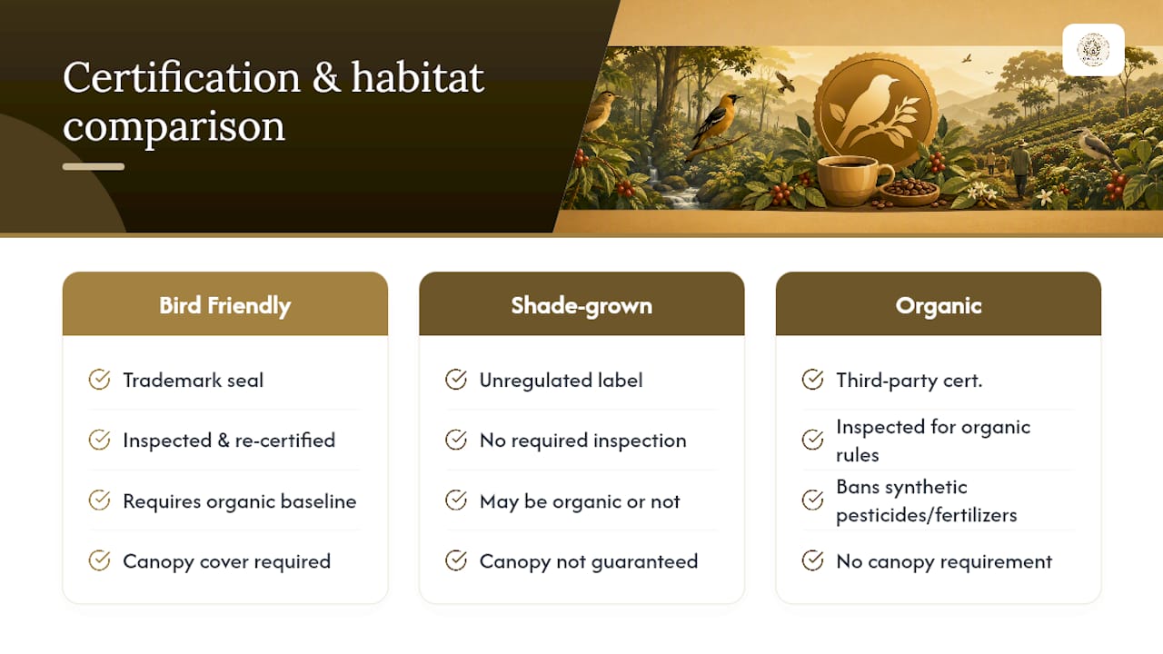 Comparison of coffee certification requirements