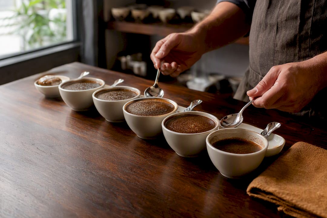 Amostras de café para exercício de degustação