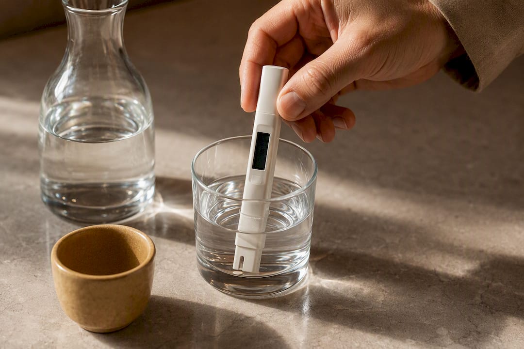 TDS meter testing filtered brewing water