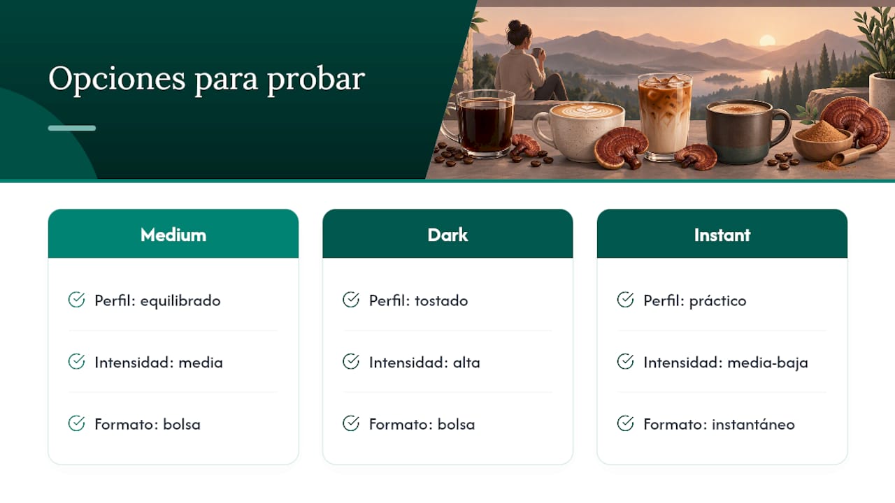 Nuestras opciones de café con reishi para empezar a probar — overview diagram