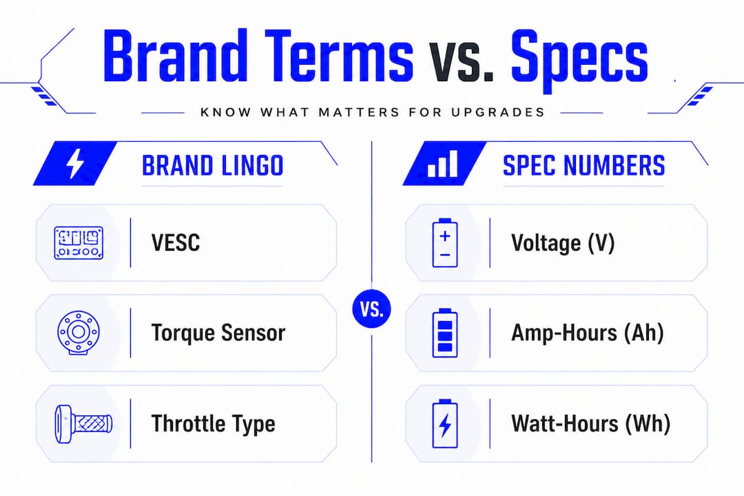 Infographic comparing brand lingo to spec numbers