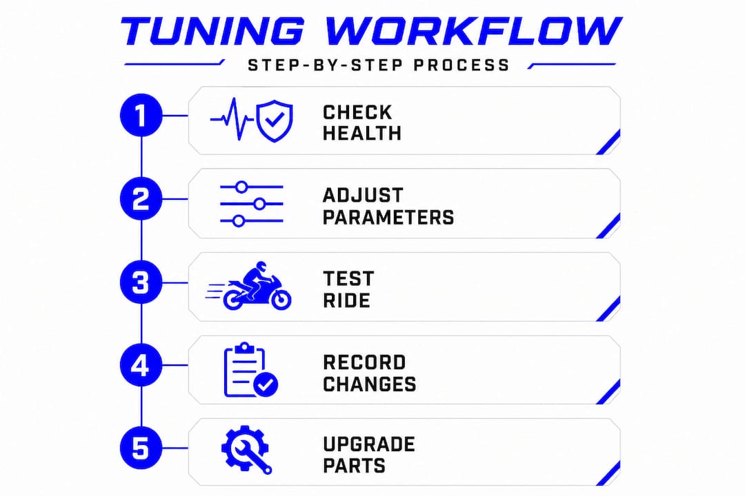 Infographic of electric motorcycle tuning steps