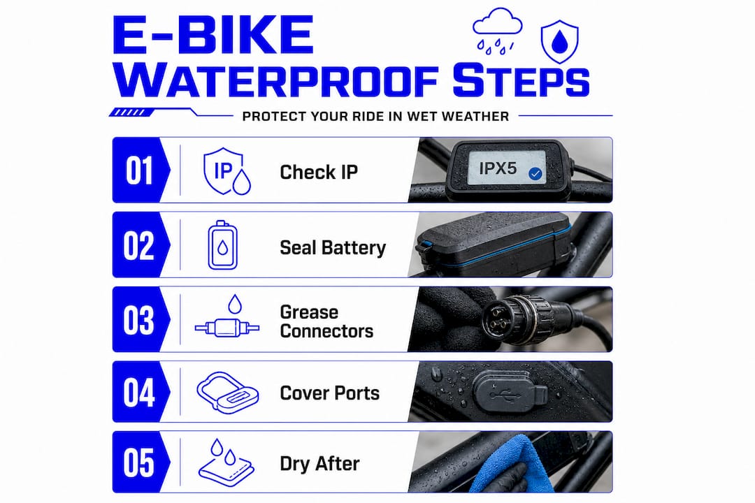 Infographic showing e-bike waterproofing process