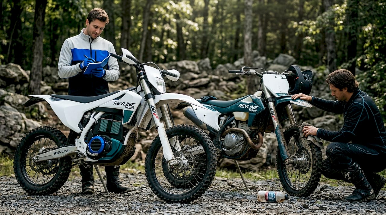 Electric and gas off-road bikes compared side-by-side