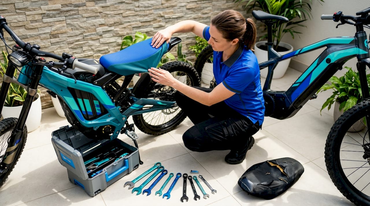 Upgrading electric bike seat outdoors