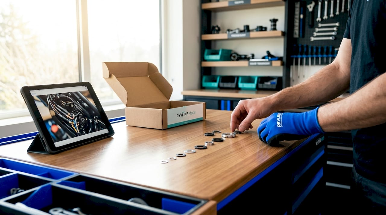 Hands organizing electric bike wheel parts