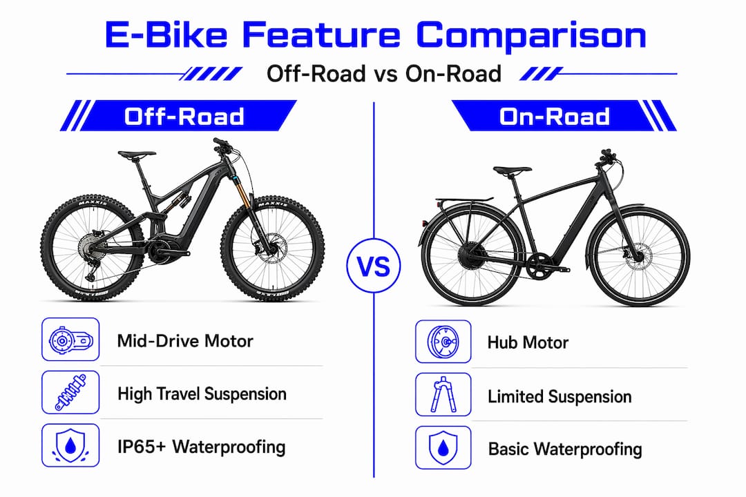 Infographic compares off-road and on-road e-bike features