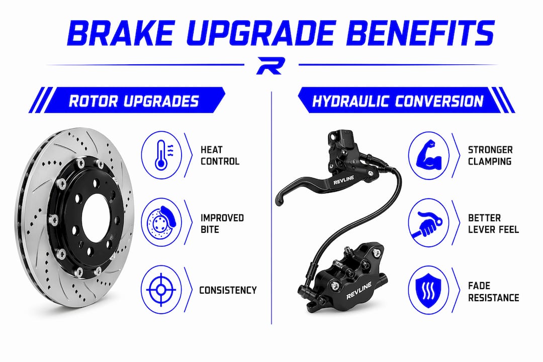 Infographic comparing rotor and hydraulic brake upgrades