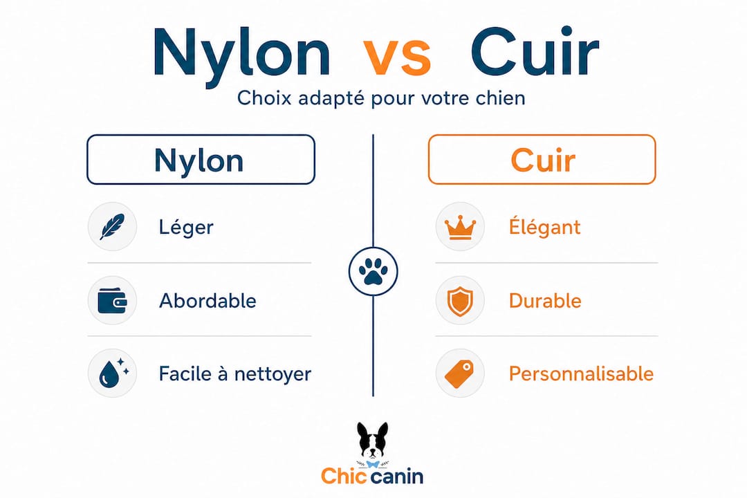 Comparatif visuel entre colliers en nylon et en cuir