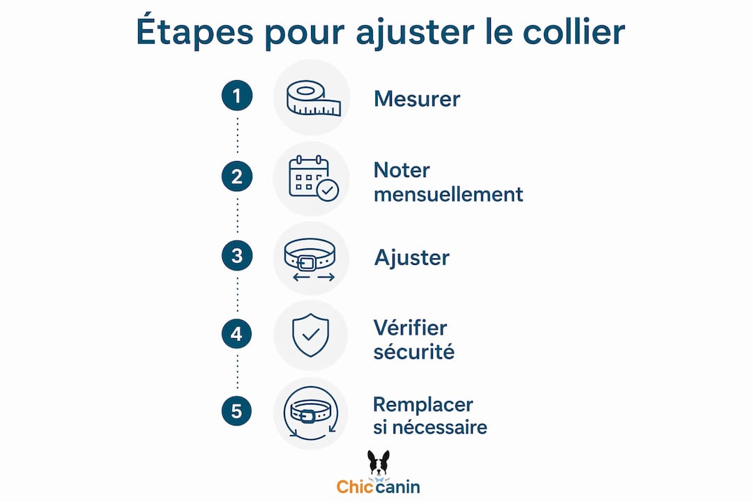 Schéma pratique : comment bien ajuster le collier de votre chiot, étape par étape