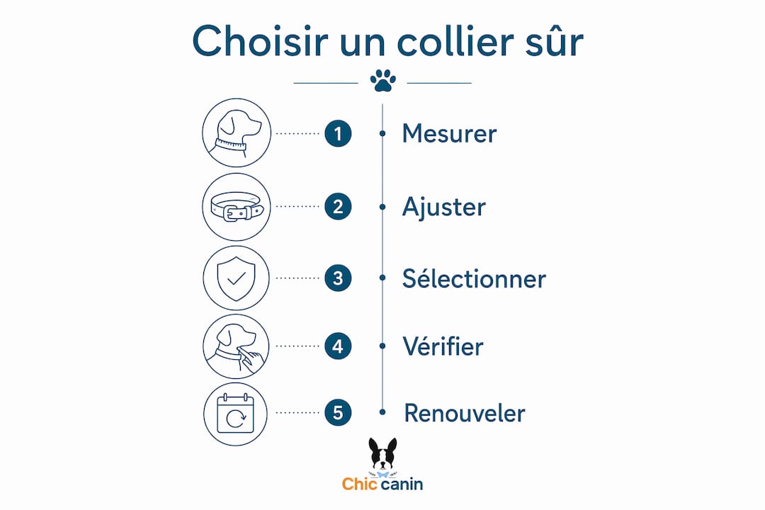 Infographie détaillant les différentes étapes pour bien choisir le collier de son chien