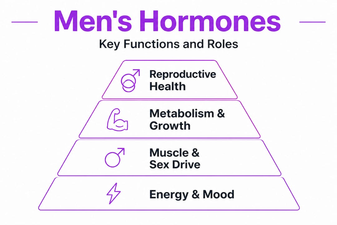 Hierarchy infographic on male hormone functions